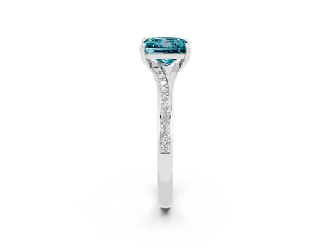 White gold Princess Cut Blue Topaz Solitaire Ring with Pavé Band and Prong Setting_14