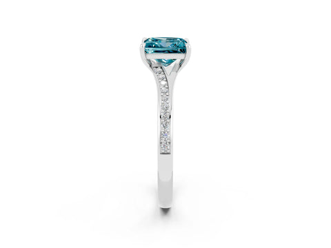 White gold Princess Cut Blue Topaz Solitaire Ring with Pavé Band and Prong Setting_2