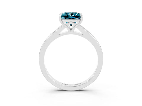 White gold Princess Cut Blue Topaz Solitaire Ring with Pavé Band and Prong Setting_3