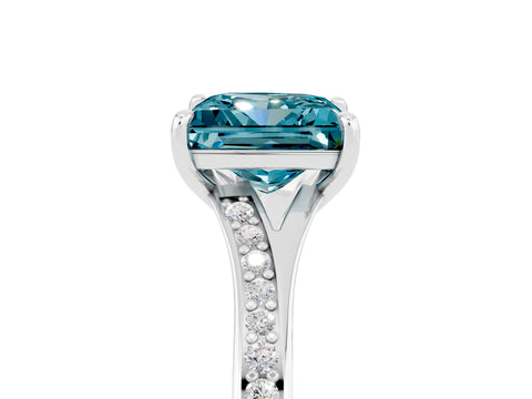 White gold Princess Cut Blue Topaz Solitaire Ring with Pavé Band and Prong Setting_5