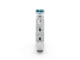 White gold Princess Cut Blue Topaz Solitaire Ring with Pavé and Channel Set Band_2
