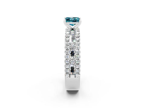 White gold Princess Cut Blue Topaz Solitaire Ring with Pavé and Channel Set Band_2