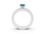 White gold Princess Cut Blue Topaz Solitaire Ring with Pavé and Channel Set Band_3