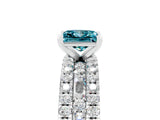 White gold Princess Cut Blue Topaz Solitaire Ring with Pavé and Channel Set Band_5