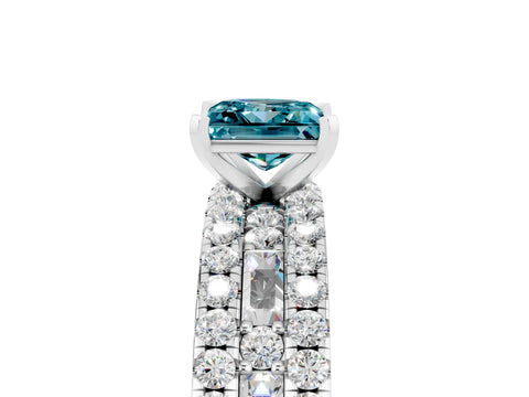 White gold Princess Cut Blue Topaz Solitaire Ring with Pavé and Channel Set Band_5