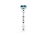 White gold Princess Cut Blue Topaz Solitaire Ring with Pave Band and Four Prong Setting_26