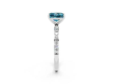 White gold Princess Cut Blue Topaz Solitaire Ring with Pave Band and Four Prong Setting_26