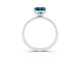 White gold Princess Cut Blue Topaz Solitaire Ring with Pave Band and Four Prong Setting_27