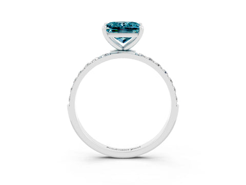 White gold Princess Cut Blue Topaz Solitaire Ring with Pave Band and Four Prong Setting_27