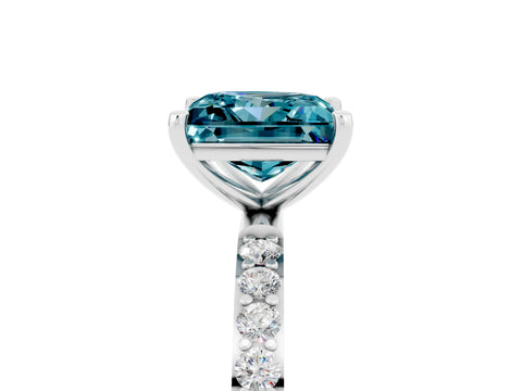 White gold Princess Cut Blue Topaz Solitaire Ring with Pave Band and Four Prong Setting_29