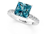 White gold Princess Cut Blue Topaz Solitaire Ring with Round  Pavé Band and Four-Prong Setting_49