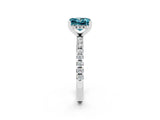 White gold Princess Cut Blue Topaz Solitaire Ring with Round  Pavé Band and Four-Prong Setting_50