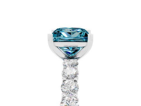 White gold Princess Cut Blue Topaz Solitaire Ring with Shared Prong Pavé Band and Four-Prong Setting_5
