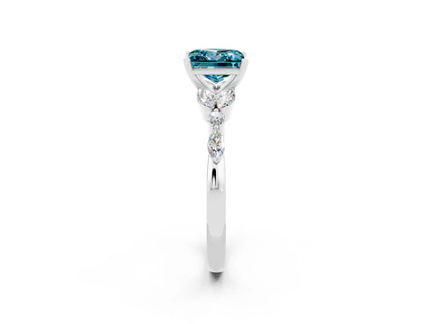 White gold Princess Cut Blue Topaz Solitaire Ring with Side Stones and Four-Prong Setting_26