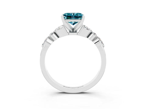 White gold Princess Cut Blue Topaz Solitaire Ring with Side Stones and Four-Prong Setting_27