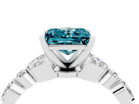 White gold Princess Cut Blue Topaz Solitaire Ring with Side Stones and Four-Prong Setting_28