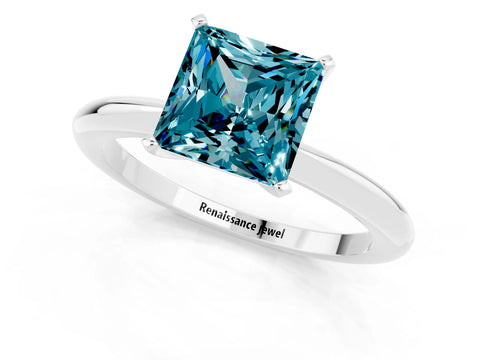 White gold Princess Cut Blue Topaz Solitaire Ring with Six-Prong Setting and Classic Band_25
