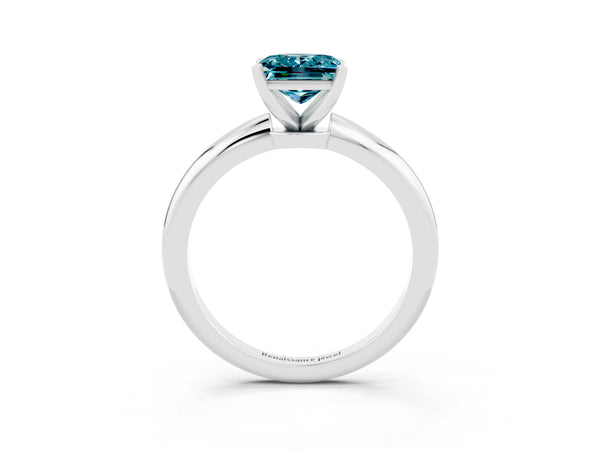 Silver Princess Cut Blue Topaz Solitaire Ring with Six-Prong Setting and Classic Band