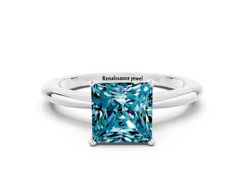 White gold Princess Cut Blue Topaz Solitaire Ring with Six-Prong Setting and Classic Band_36