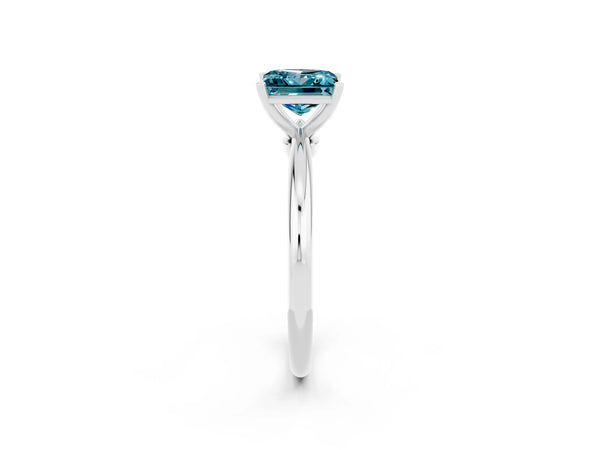White gold Princess Cut Blue Topaz Solitaire Ring with Six-Prong Setting and Classic Band
