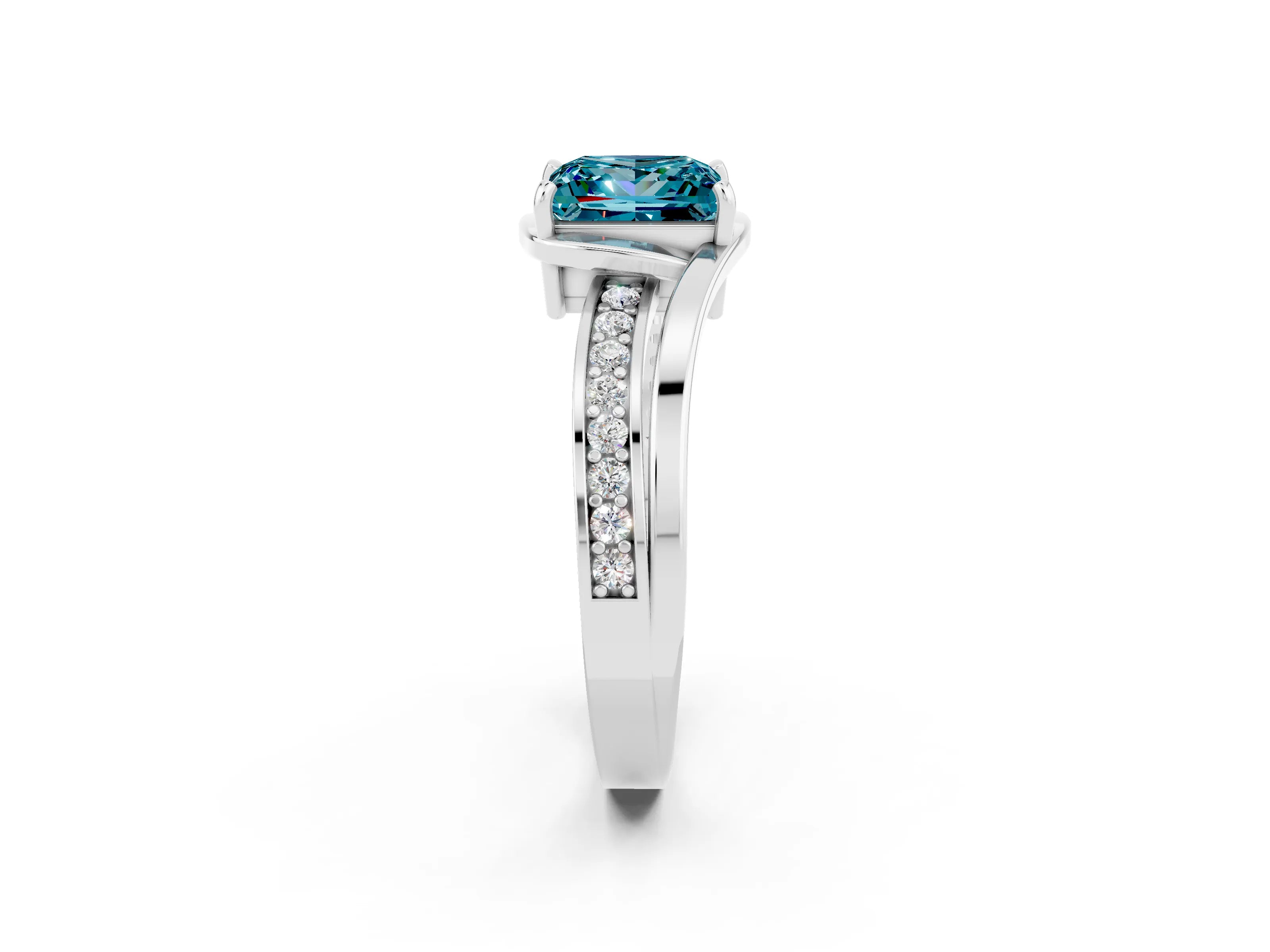 White gold Princess Cut Blue Topaz Solitaire Ring with Split Shank and Prong Setting_2