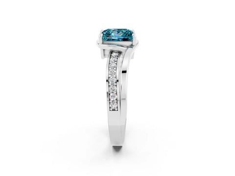 White gold Princess Cut Blue Topaz Solitaire Ring with Split Shank and Prong Setting_2