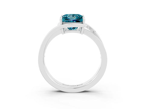 White gold Princess Cut Blue Topaz Solitaire Ring with Split Shank and Prong Setting_3