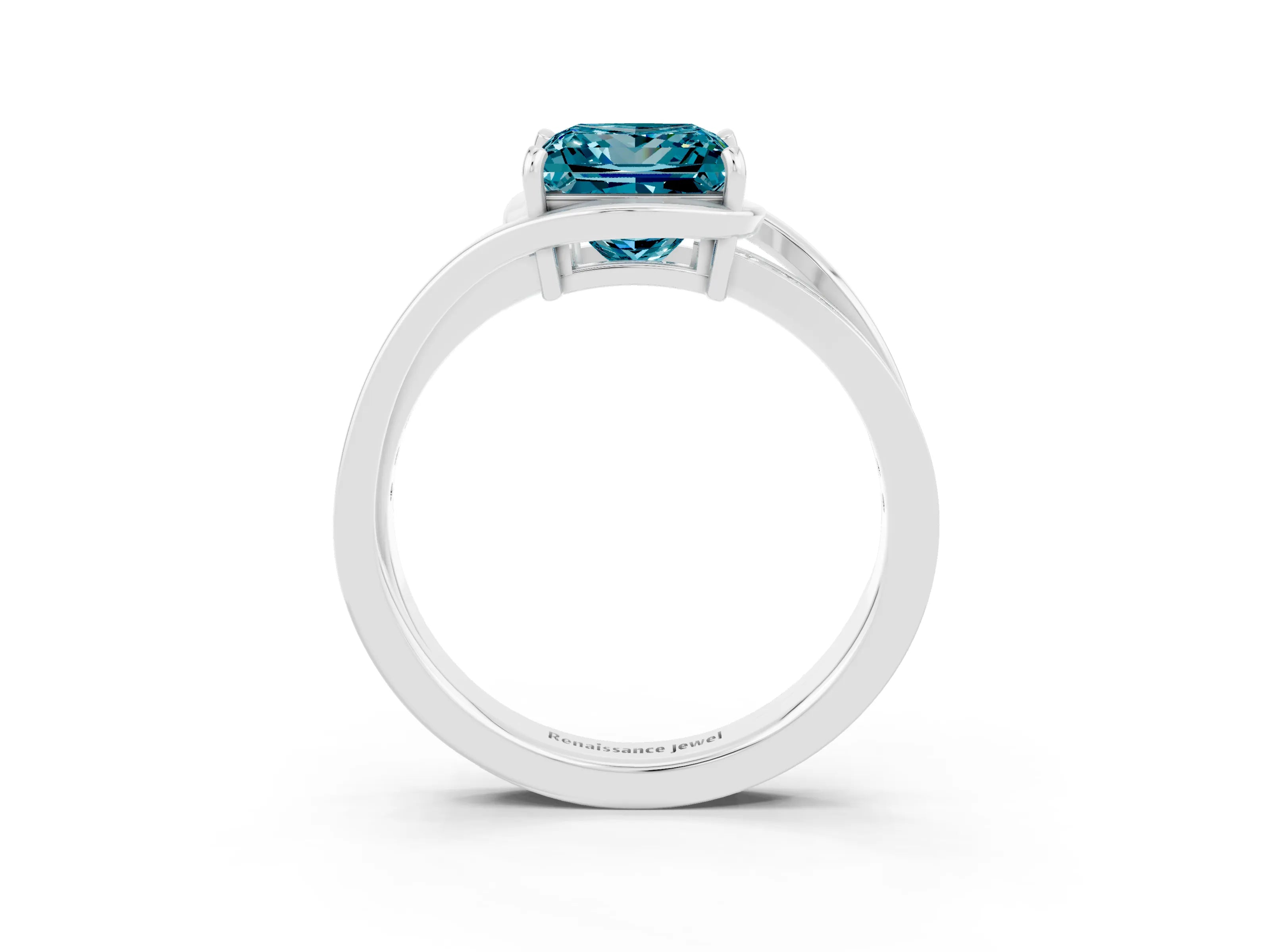 White gold Princess Cut Blue Topaz Solitaire Ring with Split Shank and Prong Setting_3