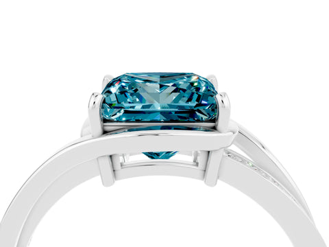 White gold Princess Cut Blue Topaz Solitaire Ring with Split Shank and Prong Setting_4