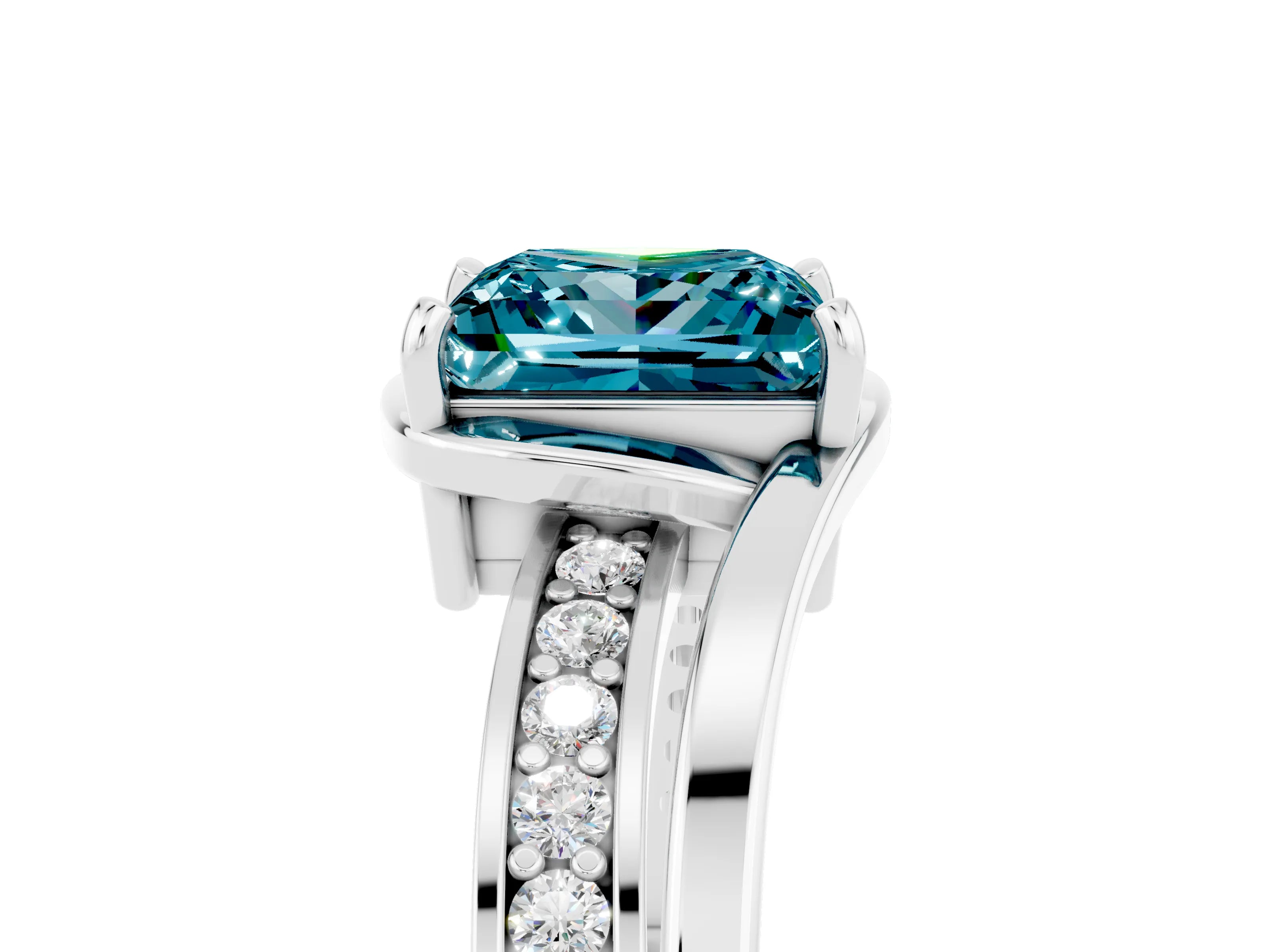 White gold Princess Cut Blue Topaz Solitaire Ring with Split Shank and Prong Setting_5