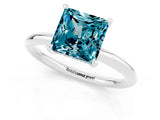 White gold Princess Cut Blue Topaz Solitaire Ring with Thin Band and Four-Prong Setting_1