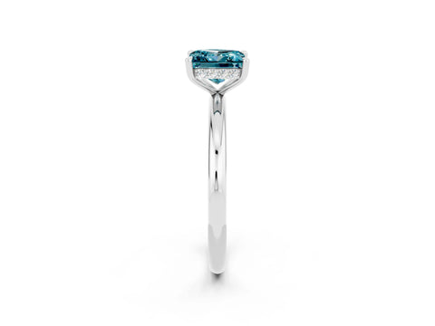 White gold Princess Cut Blue Topaz Solitaire Ring with Thin Band and Four-Prong Setting_2
