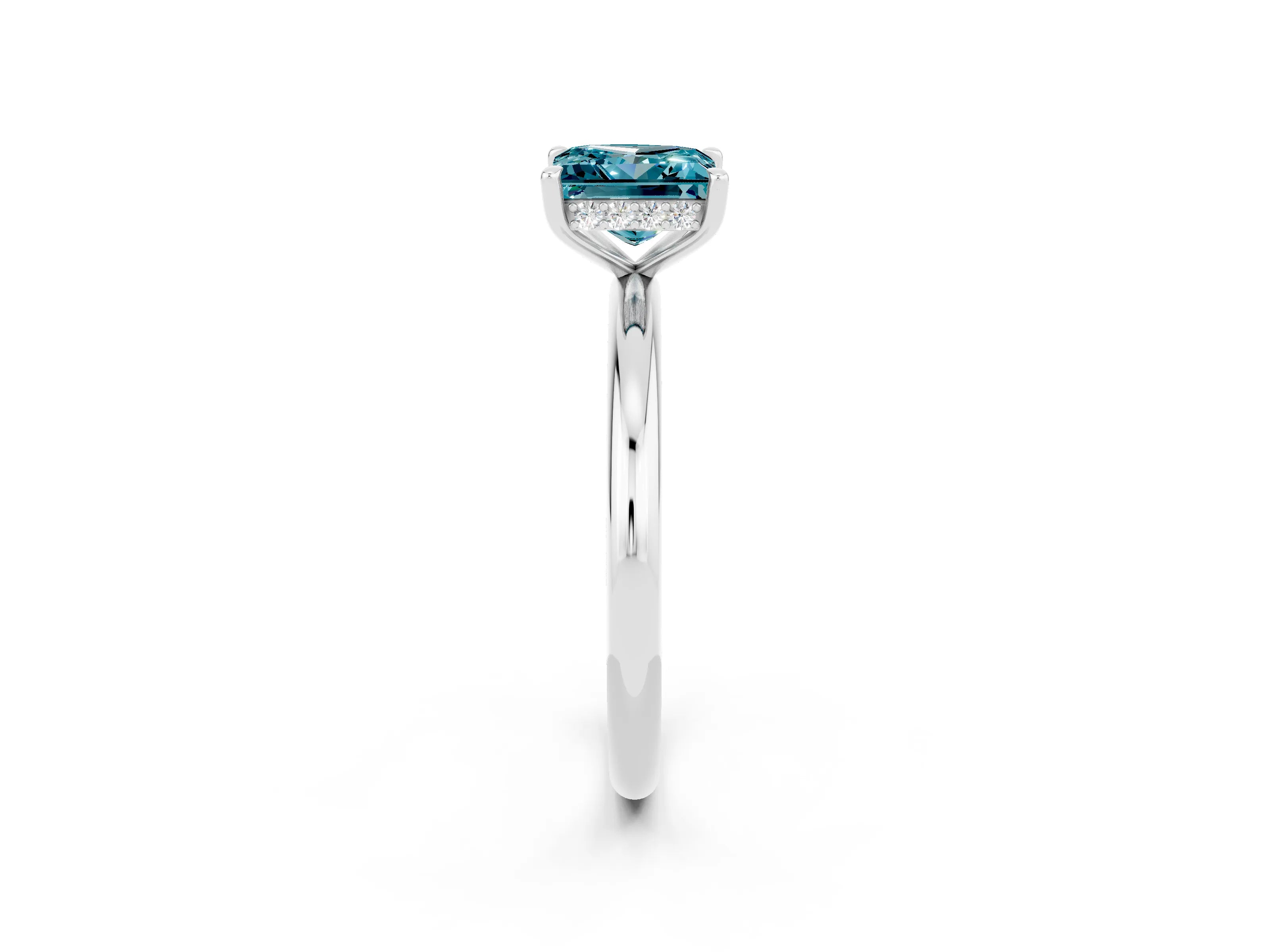 White gold Princess Cut Blue Topaz Solitaire Ring with Thin Band and Four-Prong Setting_2