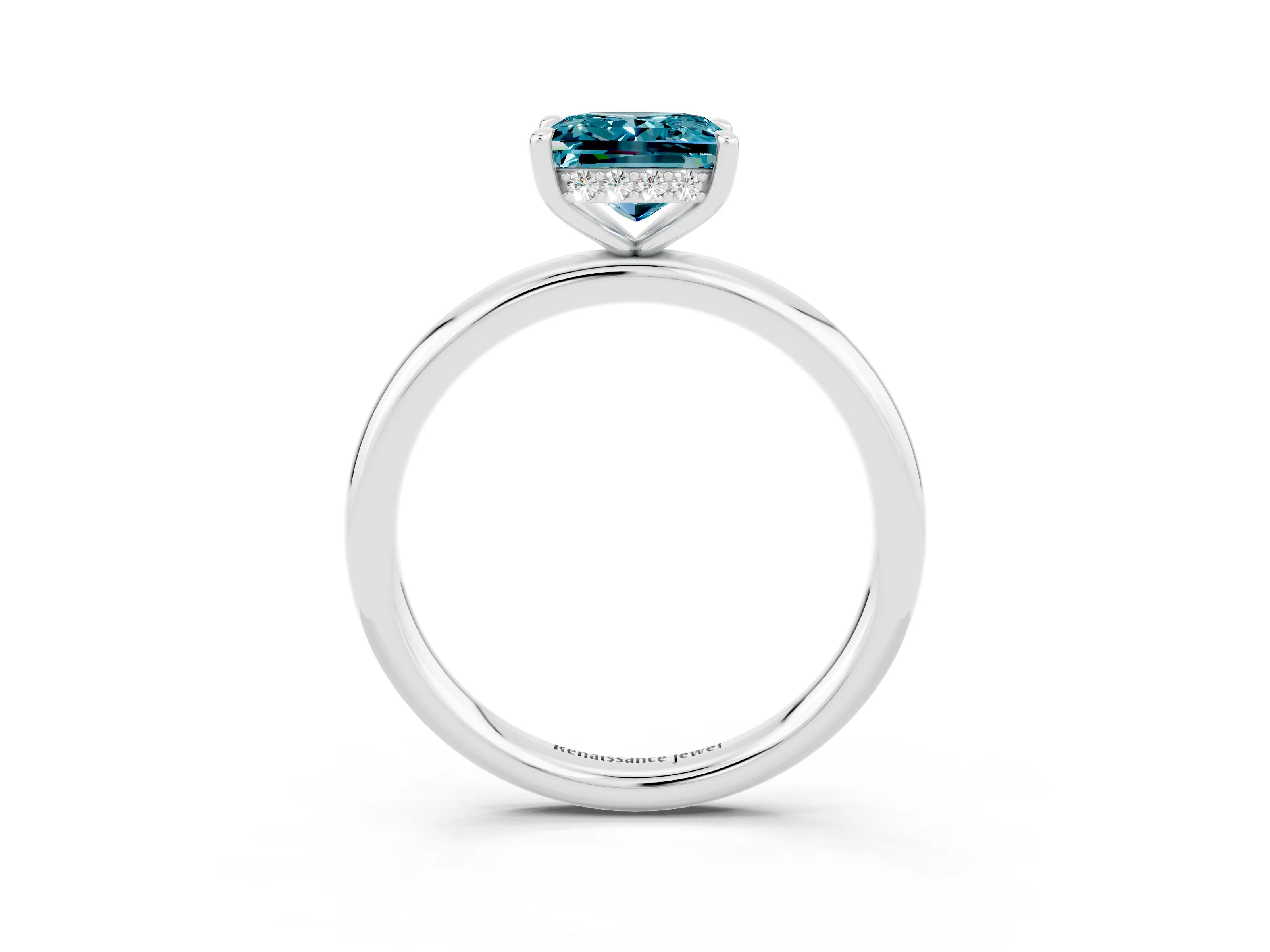 White gold Princess Cut Blue Topaz Solitaire Ring with Thin Band and Four-Prong Setting_3