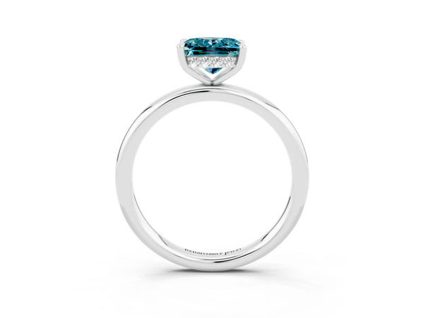 White gold Princess Cut Blue Topaz Solitaire Ring with Thin Band and Four-Prong Setting