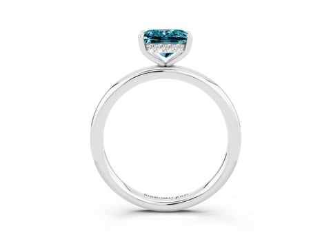 White gold Princess Cut Blue Topaz Solitaire Ring with Thin Band and Four-Prong Setting_3