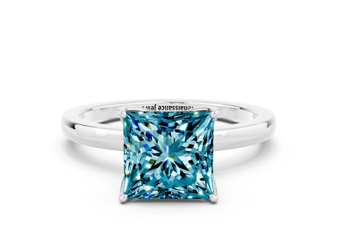 White gold Princess Cut Blue Topaz Solitaire Ring with Thin Band and Prong Setting_12