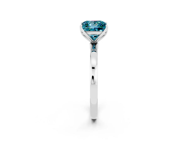 White gold Princess Cut Blue Topaz Solitaire Ring with Thin Band and Prong Setting