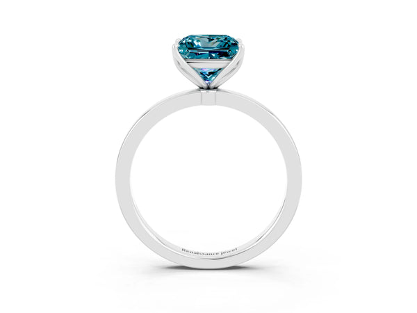 White gold Princess Cut Blue Topaz Solitaire Ring with Thin Band and Prong Setting