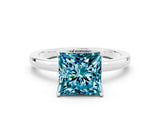 White gold Princess Cut Blue Topaz Solitaire Ring with Thin Band and Prong Setting_36