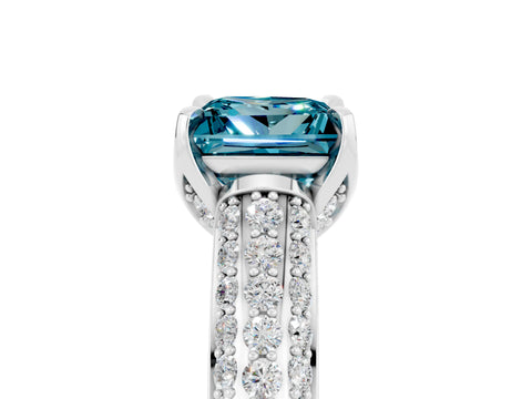 White gold Princess Cut Blue Topaz Solitaire Ring with Three-Row Pavé Band and Four-Prong Setting_17