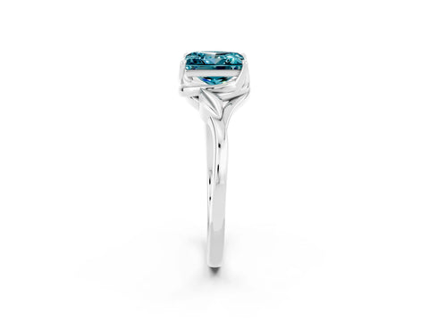 White gold Princess Cut Blue Topaz Solitaire Ring with Twist Band and Four-Prong Setting_14