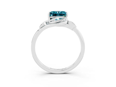 White gold Princess Cut Blue Topaz Solitaire Ring with Twist Band and Four-Prong Setting_15
