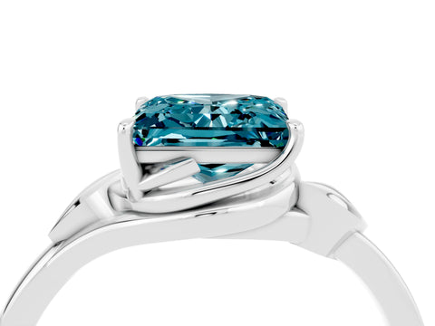 White gold Princess Cut Blue Topaz Solitaire Ring with Twist Band and Four-Prong Setting_16