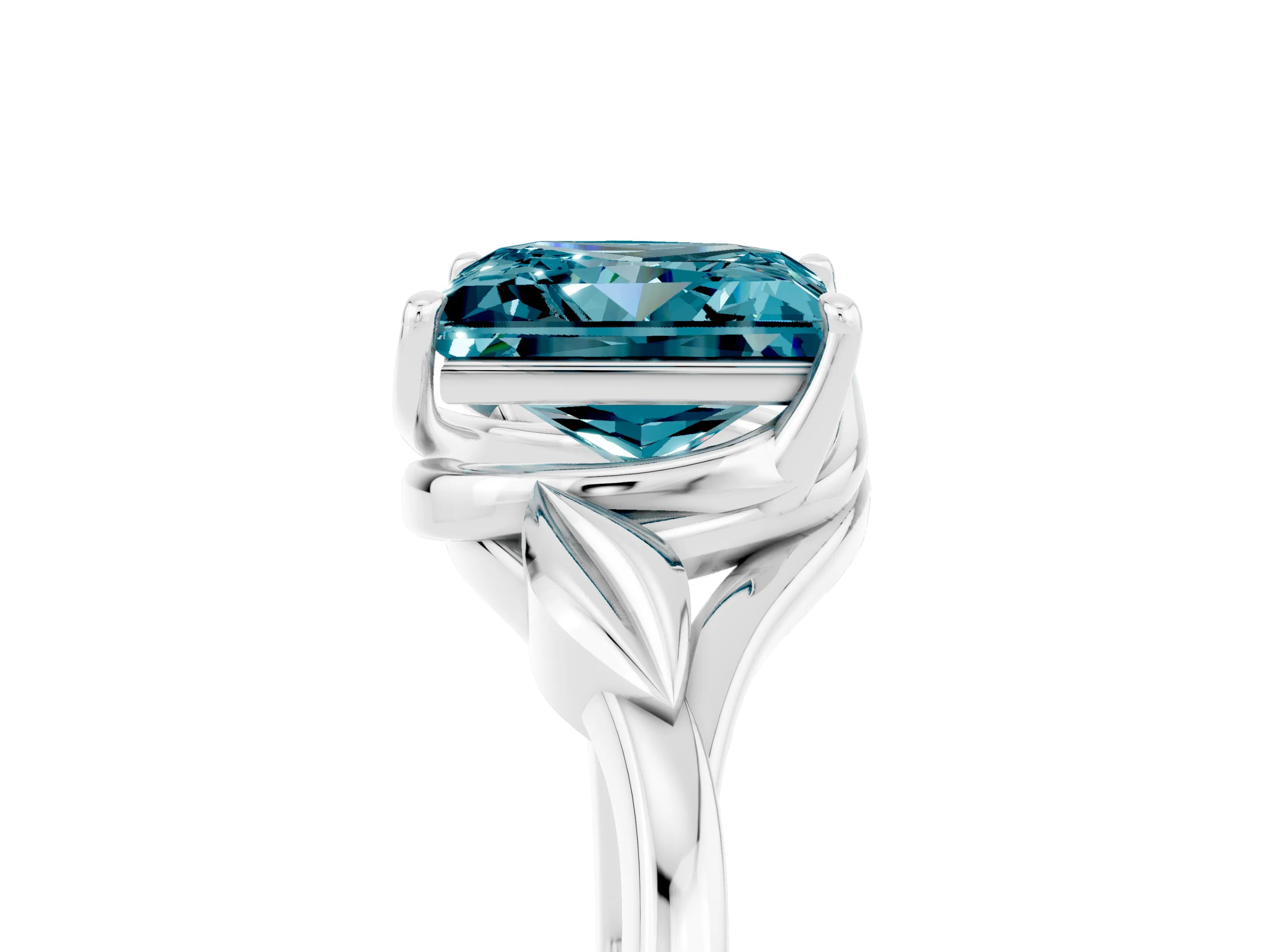 White gold Princess Cut Blue Topaz Solitaire Ring with Twist Band and Four-Prong Setting_41