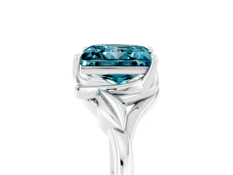 White gold Princess Cut Blue Topaz Solitaire Ring with Twist Band and Four-Prong Setting_41