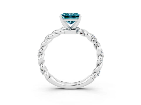 White gold Princess Cut Blue Topaz Solitaire Ring with Twisted Band and Pavé Accents_3
