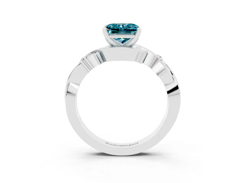 White gold Princess Cut Blue Topaz Solitaire Ring with Twisted Band and Prong Setting_3