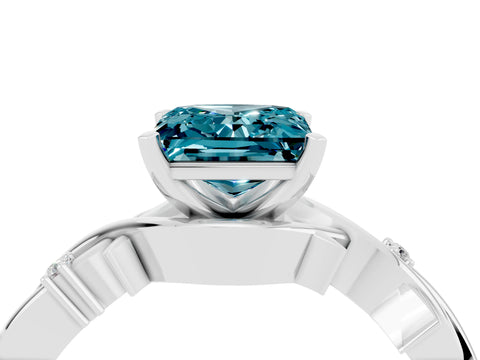 White gold Princess Cut Blue Topaz Solitaire Ring with Twisted Band and Prong Setting_4