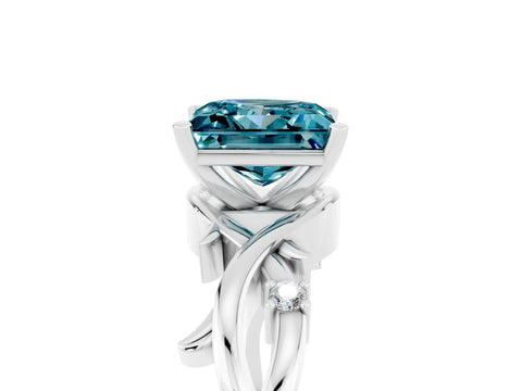 White gold Princess Cut Blue Topaz Solitaire Ring with Twisted Band and Prong Setting_5